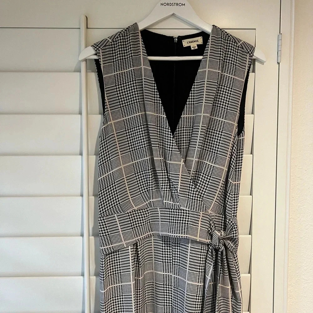 L’AGENCE EUC Julia Plaid Checkered Silk Jumpsuit - Picture 6 of 13